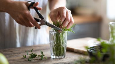 Un guide rapide pour émincer efficacement les herbes fraîches avec des ciseaux et un verre